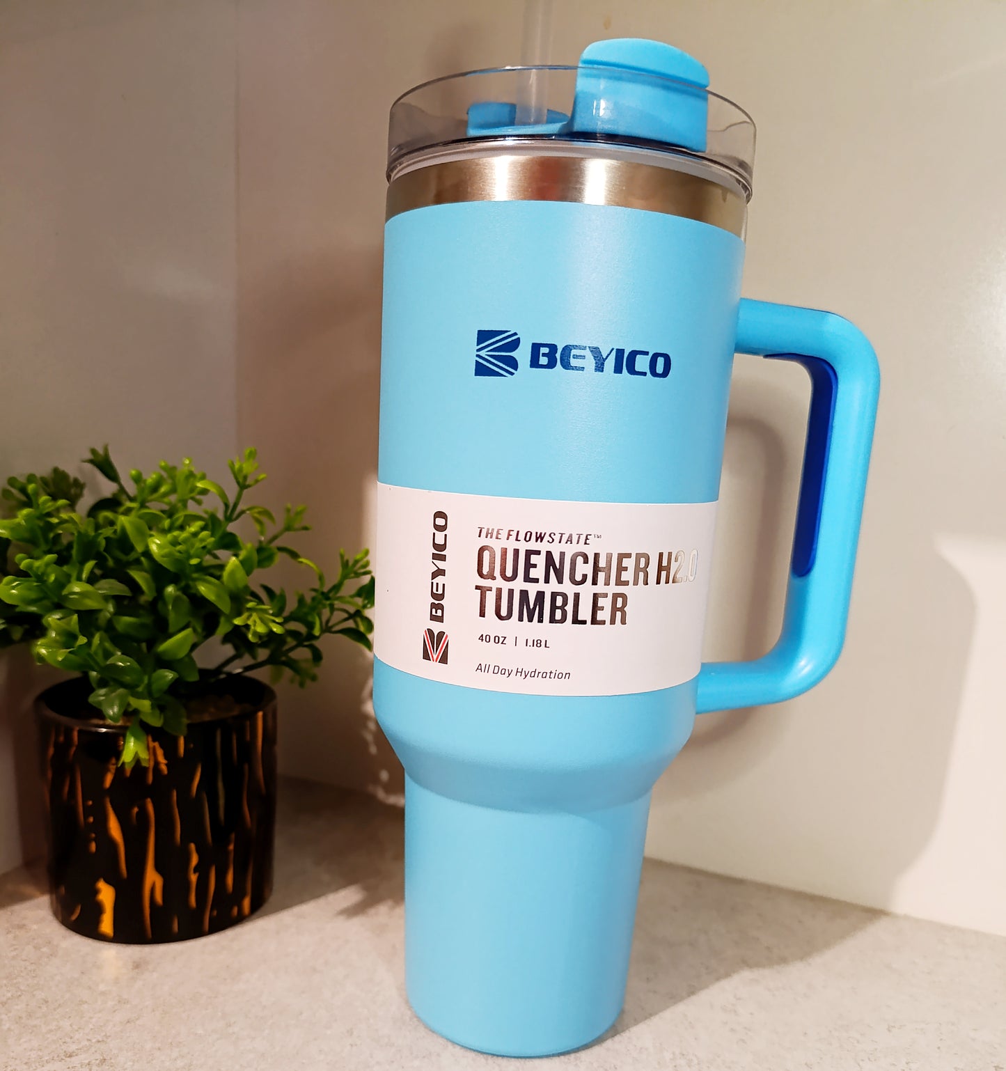 Tumbler de Acero Inoxidable 40 oz con Pajilla, Tapa y Agarradero – Vaso Térmico para Bebidas Frías y Calientes