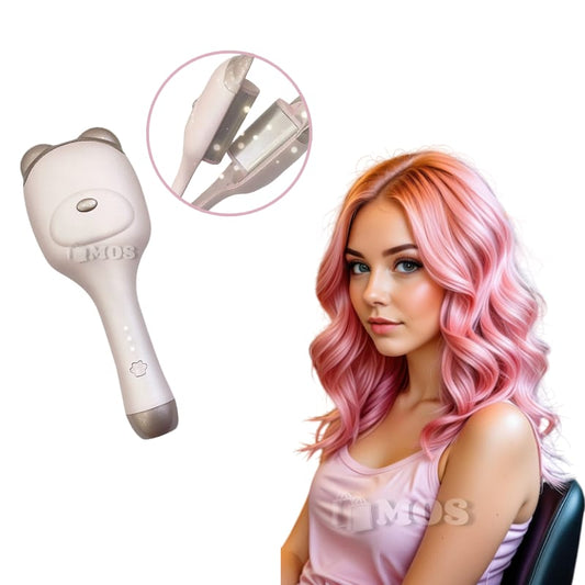 Rizadora Ondas De Sirena Diseño Oso, Rizador de cabello ondulado de 2 barriles anti-quemaduras, plancha de ondas de cuidado iónico