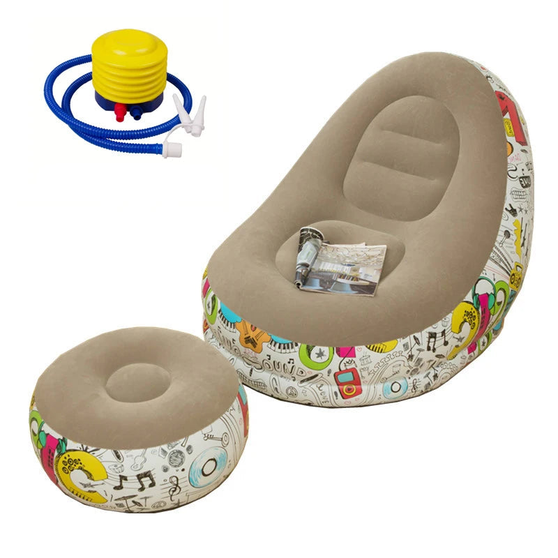 Sofá Puff Inflable Portátil con Respaldo y Reposapiés para Camping, Playa y Descanso al Aire Libre | Diseño Musica