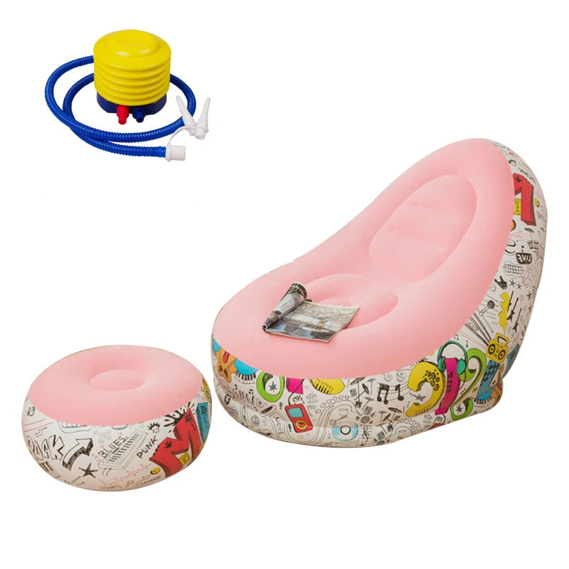 Sofá Puff Inflable Portátil con Respaldo y Reposapiés para Camping, Playa y Descanso al Aire Libre | Diseño Musica