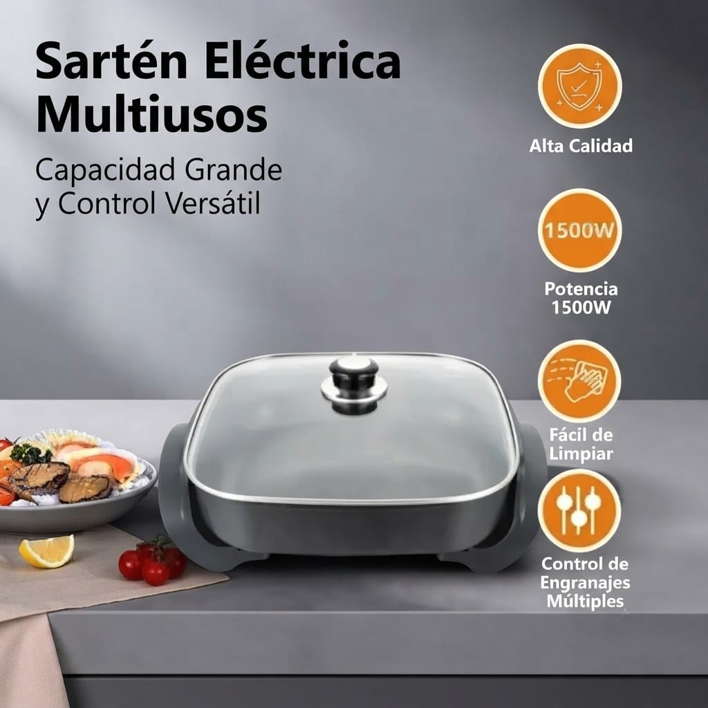Sartén Eléctrico Multifuncional | Cocina Pollo, Arroz, Carne, Frijoles, Sopas y Guisos, lo que se te ocurra!