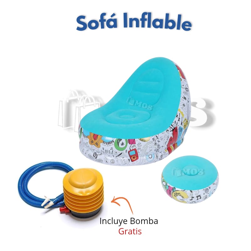 Sofá Puff Inflable Portátil con Respaldo y Reposapiés para Camping, Playa y Descanso al Aire Libre | Diseño Musica