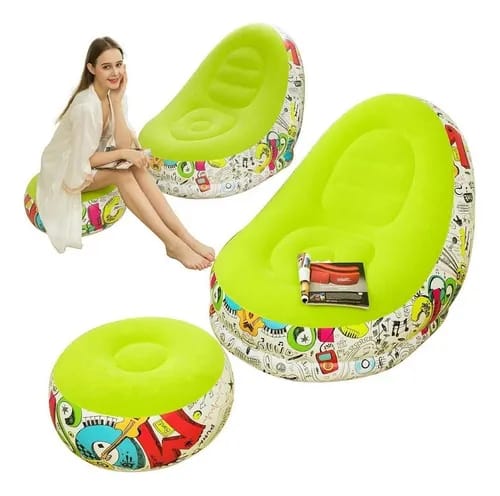 Sofá Puff Inflable Portátil con Respaldo y Reposapiés para Camping, Playa y Descanso al Aire Libre | Diseño Musica