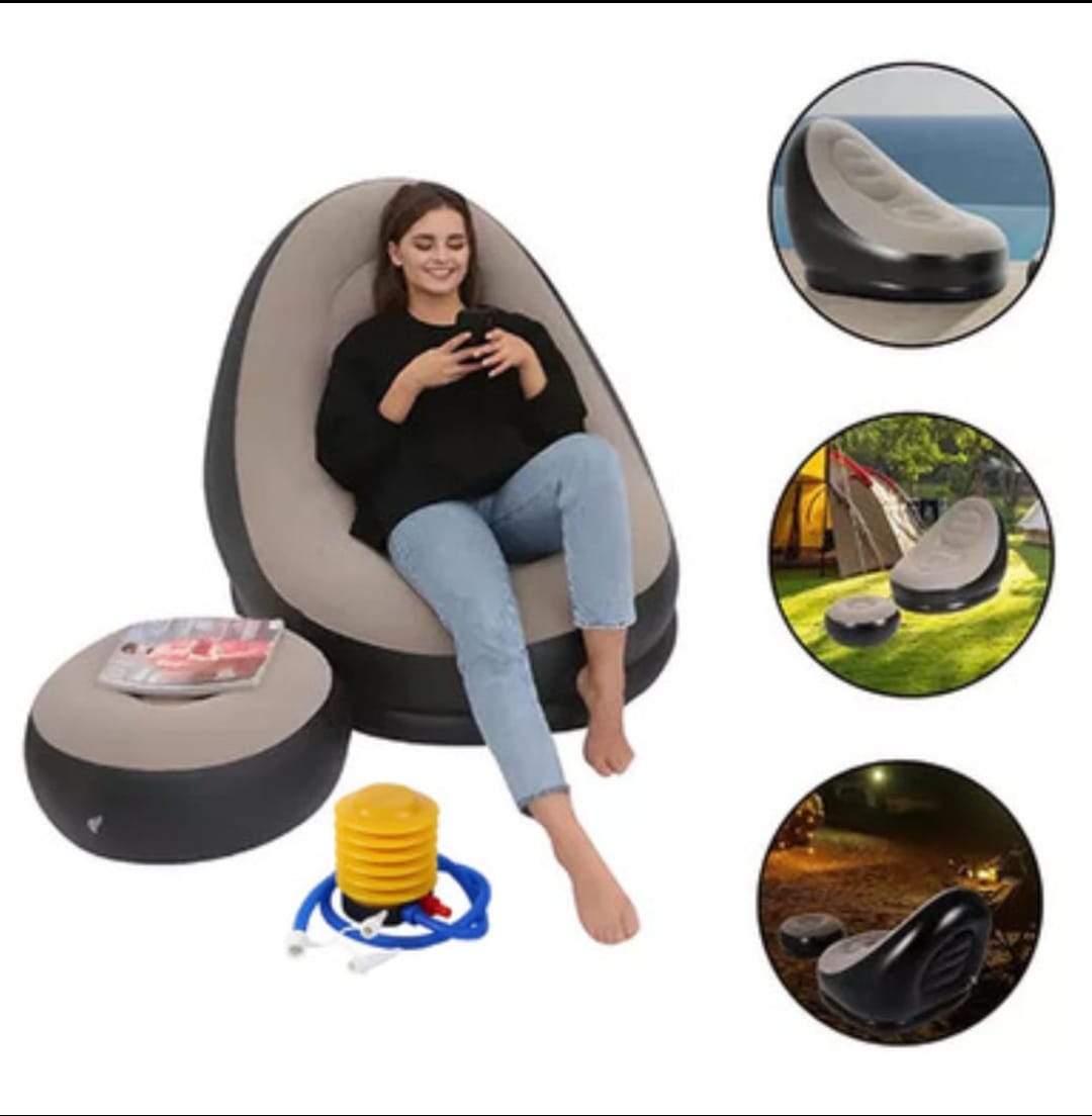 Sofá Puff Inflable Portátil con Respaldo y Reposapiés para Camping, Playa y Descanso al Aire Libre