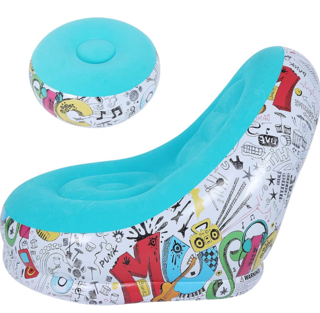 Sofá Puff Inflable Portátil con Respaldo y Reposapiés para Camping, Playa y Descanso al Aire Libre | Diseño Musica