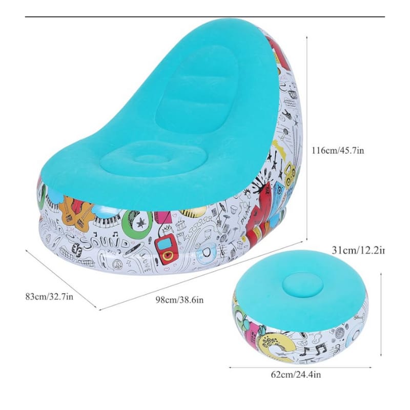 Sofá Puff Inflable Portátil con Respaldo y Reposapiés para Camping, Playa y Descanso al Aire Libre | Diseño Musica