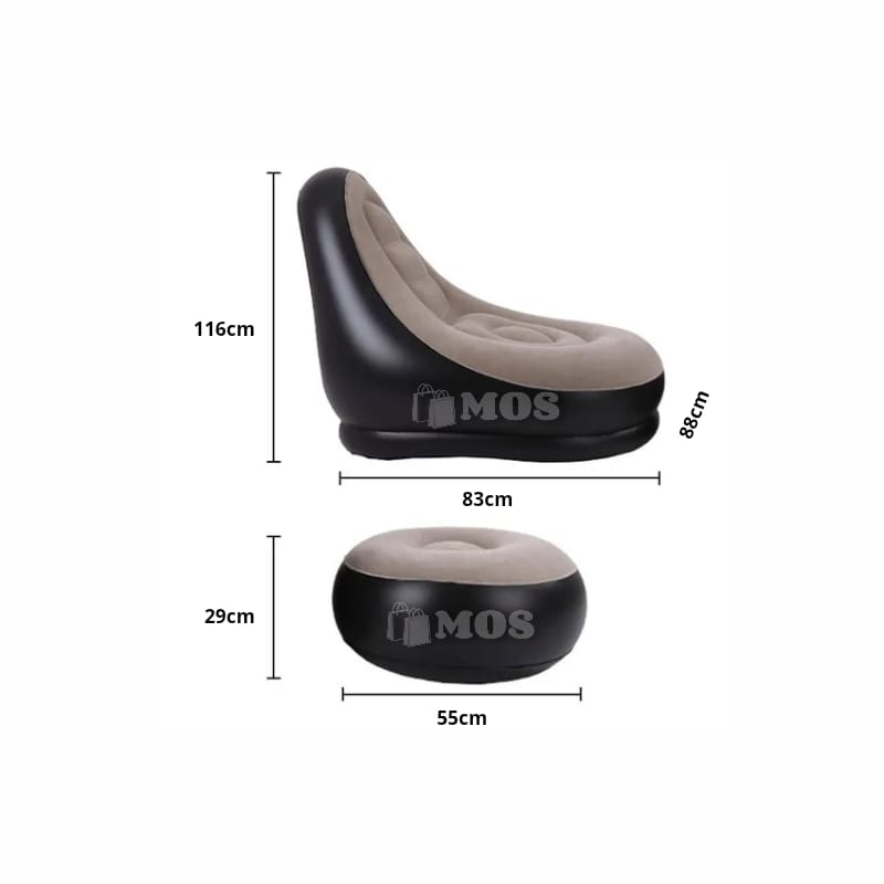 Sofá Puff Inflable Portátil con Respaldo y Reposapiés para Camping, Playa y Descanso al Aire Libre