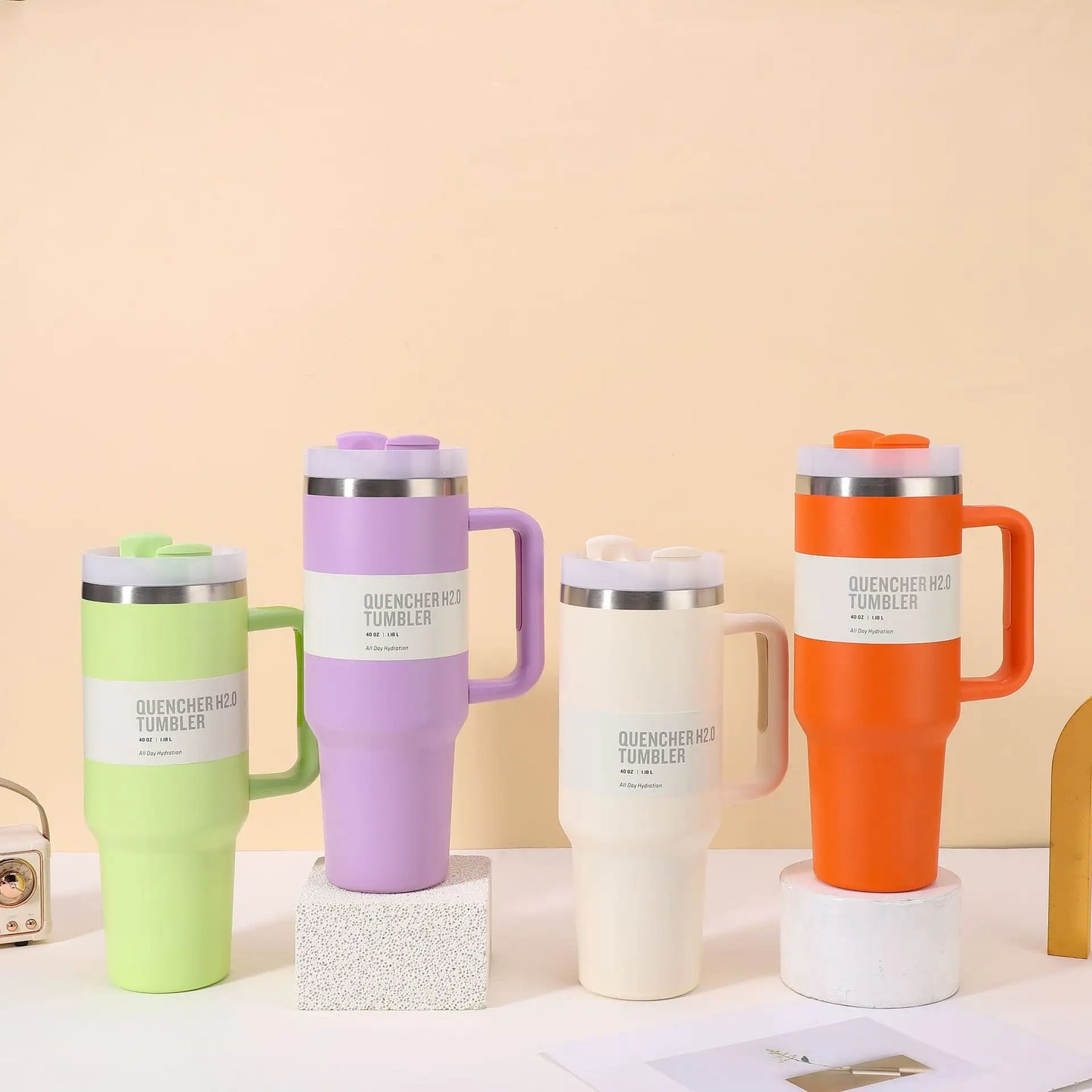 Tumbler de Acero Inoxidable 40 oz con Pajilla, Tapa y Agarradero – Vaso Térmico para Bebidas Frías y Calientes